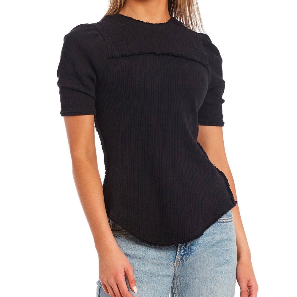 Free People Care Red Delicious Smocked T-Shirt Black Size XL We The Free